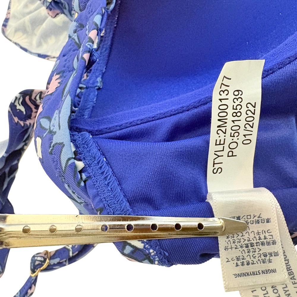 Vineyard Vines Women Blue Floral Ruffle Bikini Set High Waist Ocean Reef M NWT - Picture 6 of 6